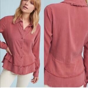 Anthropologie Cloth & Stone Fringe Ruffle Shirt